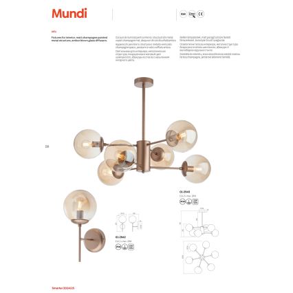 Redo 01-2942 - Wandlamp MUNDI 1xE14/28W/230V koper/rookglas