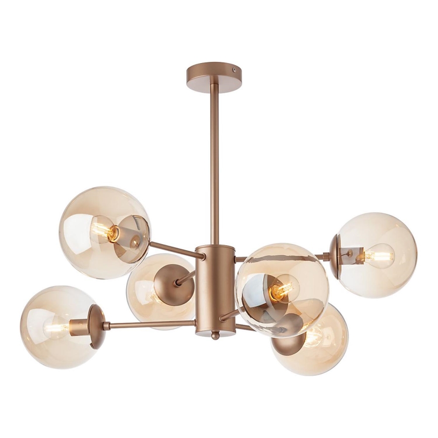 Redo 01-2943 - Hanglamp met vaste pendel MUNDI 6xE14/28W/230V koper