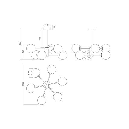 Redo 01-2943 - Hanglamp met vaste pendel MUNDI 6xE14/28W/230V koper
