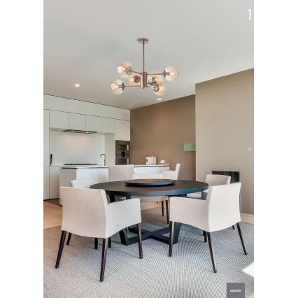 Redo 01-2943 - Kroonluchter met staaf MUNDI 6xE14/28W/230V koper/rookglas