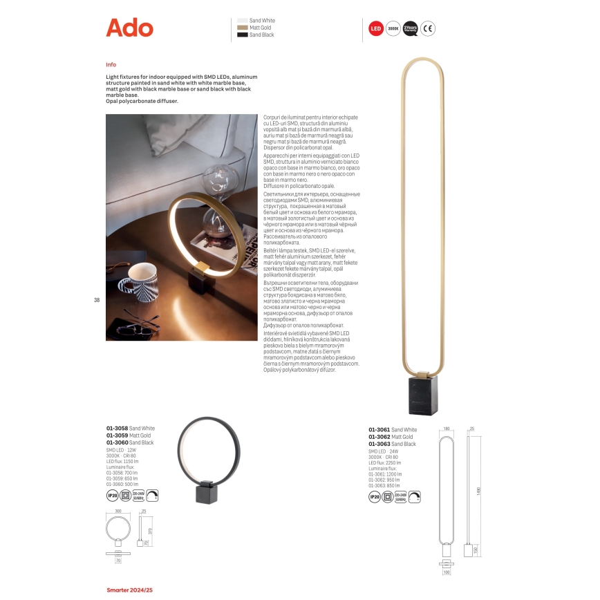 Redo 01-3063 - Dimbare LED Staande lamp ADO LED/24W/230V zwart