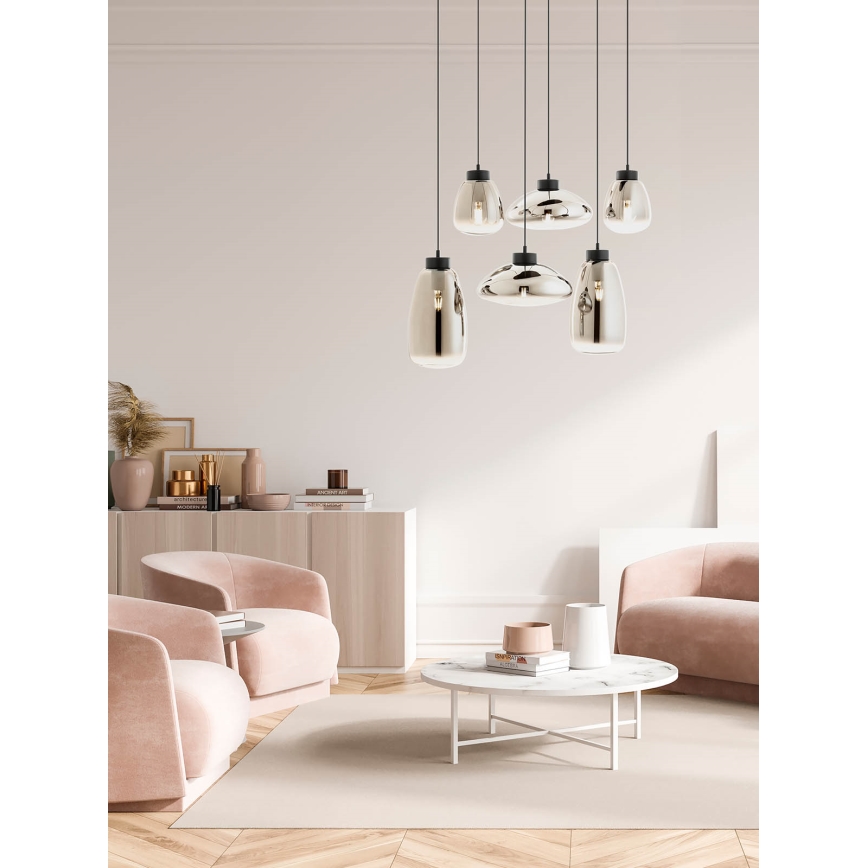 Redo 01-3212 - Hanglamp aan een koord LUKE 6xE27/42W/230V zwart
