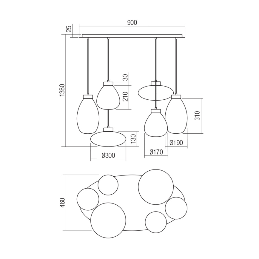 Redo 01-3212 - Hanglamp aan een koord LUKE 6xE27/42W/230V zwart