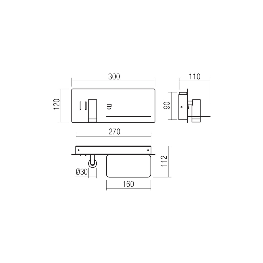 Redo 01-3316 - LED Wandspot BROOK LED/8W/230V + LED/3W USB CRI 90 zwart rechts