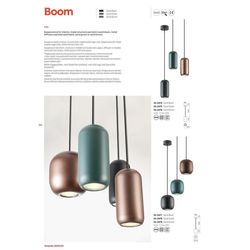 Redo 01-3478 - Hanglamp aan een koord BOOM 1xGU10/10W/230V diameter 12 cm groen