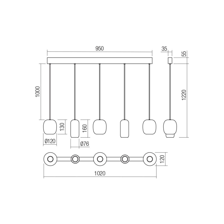 Redo 01-3481 - Hanglamp aan een koord BOOM 5xGU10/10W/230V zwart/groen/bruin