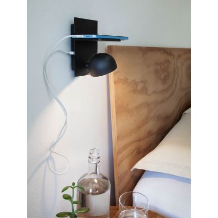 Redo 01-3491 - LED Wandspot SEIBI LED/7W/230V USB CRI 90 zwart