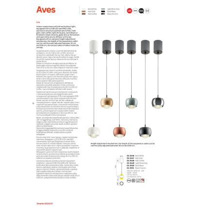 Redo 01-3547 - LED Hanglamp aan een koord AVES LED/12W/230V diameter 9,6 cm CRI 90 goud