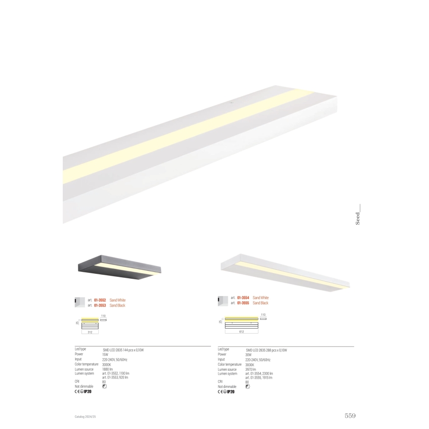 Redo 01-3552 - LED wand verlichting SEED LED/15W/230V wit