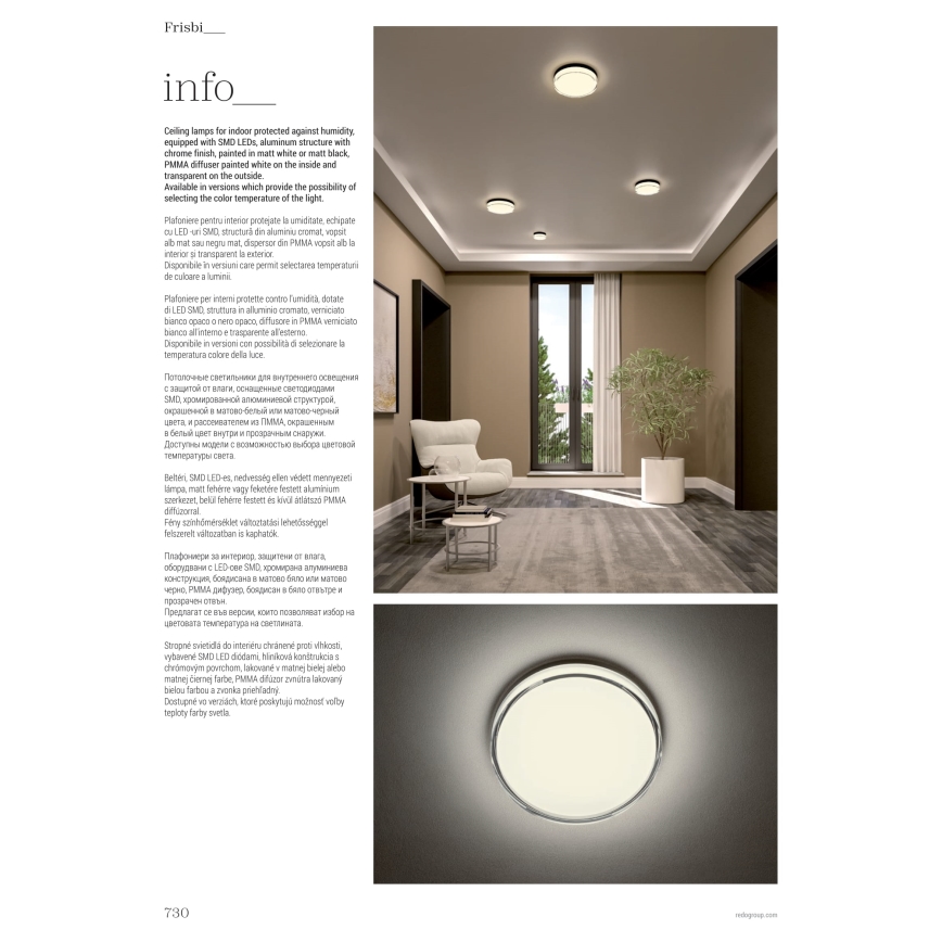 Redo 01-3727 - LED Badkamer plafondlamp FRISBI LED/12W/230V diameter 23 cm CRI 90 3000/4000K IP44 glanzend chroom