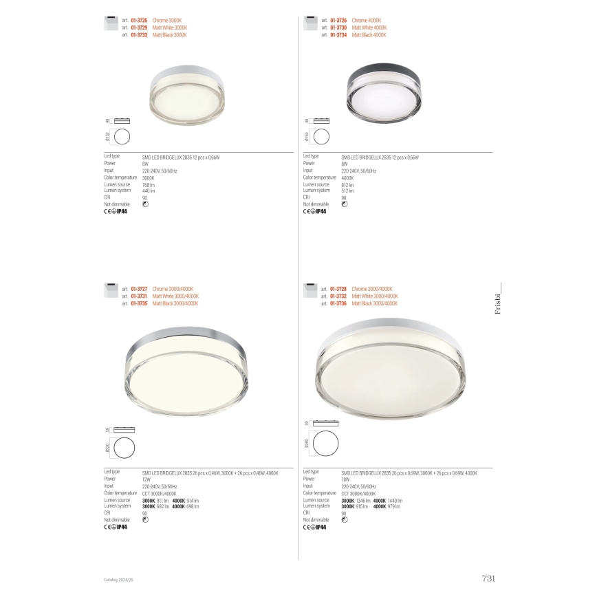 Redo 01-3727 - LED Badkamer plafondlamp FRISBI LED/12W/230V diameter 23 cm CRI 90 3000/4000K IP44 glanzend chroom
