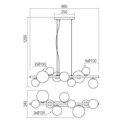 Redo 01-3989 - Hanglamp aan een koord ASTRA 9xG9/8W/230V zwart