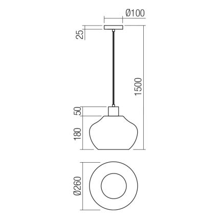 Redo 01-4046 - Hanglamp aan een koord ATLANTIS 1xE27/42W/230V diameter 26 cm zwart