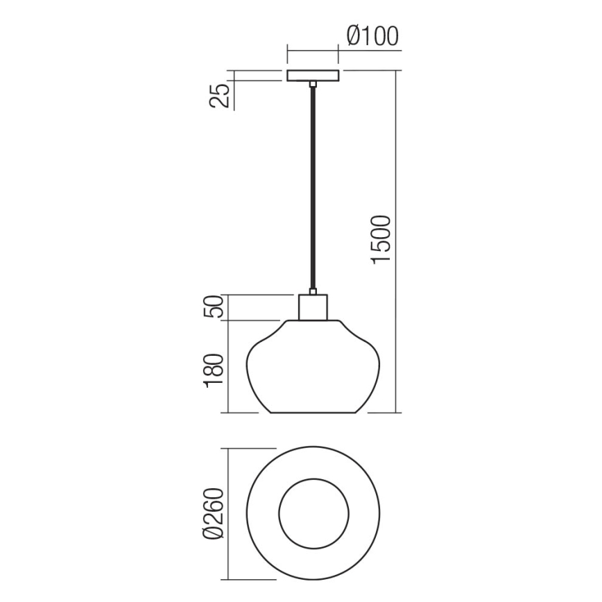 Redo 01-4046 - Hanglamp aan een koord ATLANTIS 1xE27/42W/230V diameter 26 cm zwart