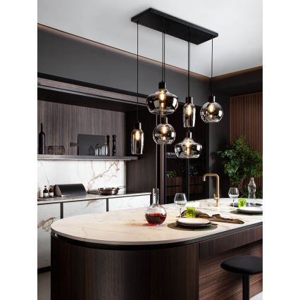 Redo 01-4047 - Hanglamp aan een koord ATLANTIS 6xE27/42W/230V zwart