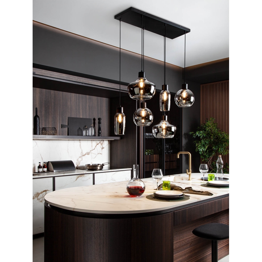 Redo 01-4047 - Hanglamp aan een koord ATLANTIS 6xE27/42W/230V zwart