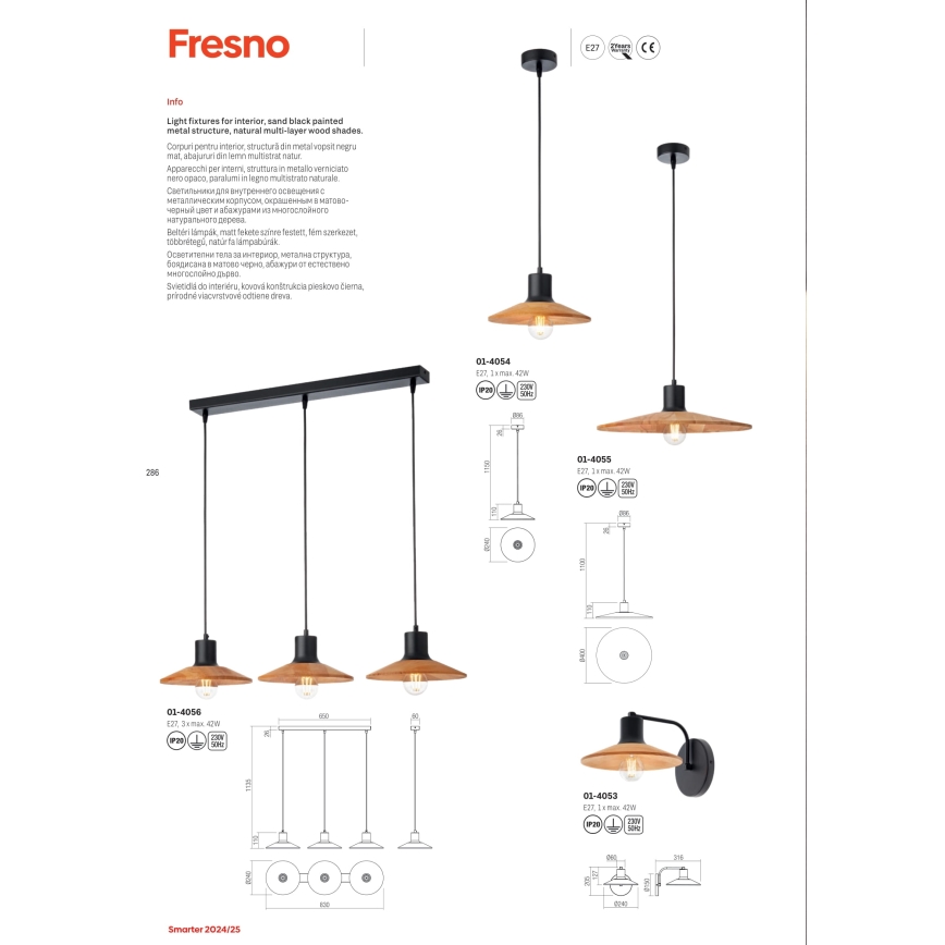Redo 01-4055 - Hanglamp aan een koord FRESNO 1xE27/42W/230V diameter 40 cm