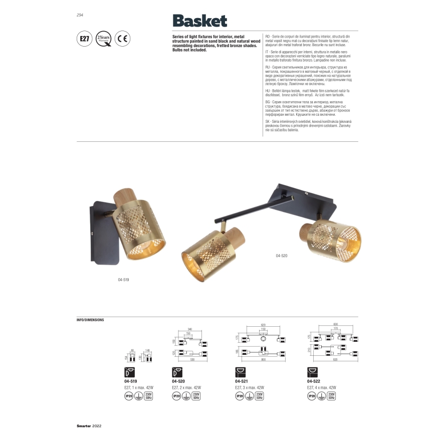 Redo 04-522 - Opbouwlamp BASKET 4xE27/42W/230V brons