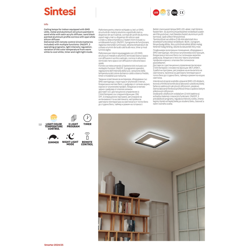 Redo 05-959 - Dimbare LED plafondlamp SINTESI LED/45W/230V diameter 45 cm 3000-6000K + afstandsbediening