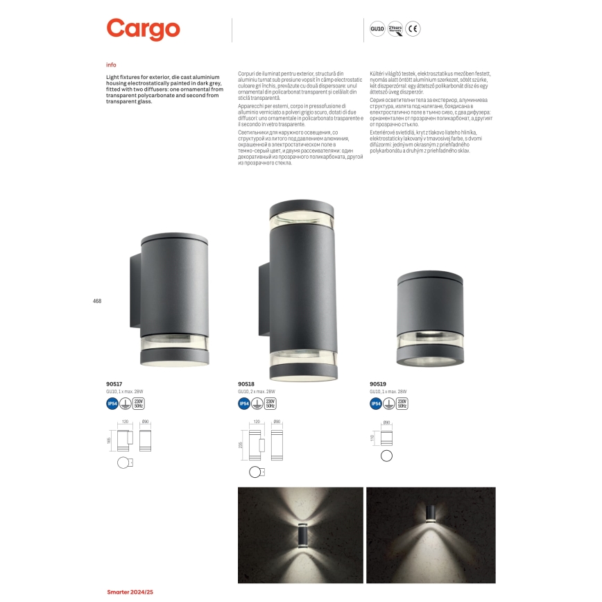 Redo 90519 - Plafondlamp voor buiten CARGO 1xGU10/28W/230V IP54 antraciet