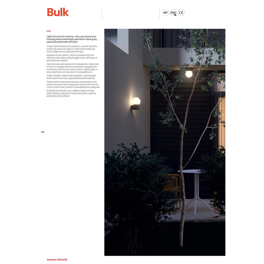 Redo 90641 - Plafondlamp voor buiten BULK 1xE27/28W/230V IP44 antraciet
