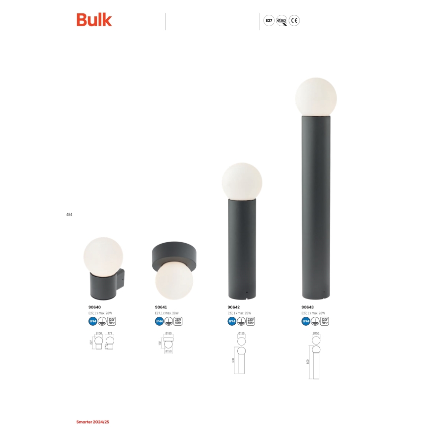 Redo 90641 - Plafondlamp voor buiten BULK 1xE27/28W/230V IP44 antraciet