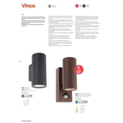 Redo 9453 - LED Wandlamp voor buiten met sensor VINCE 2xLED/3W/230V IP54 antraciet