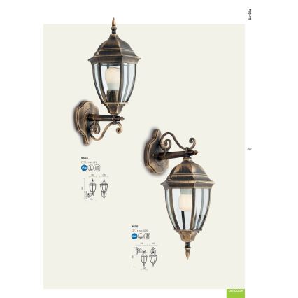 Redo 9604 - Buiten wandlamp SEVILLA 1xE27/42W/230V IP44 goud/patina