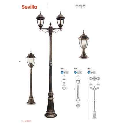 Redo 9606 - Buitenlamp SEVILLA 1xE27/42W/230V IP44 goud/patina