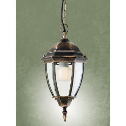 Redo 9607 - Hanglamp aan een ketting voor buiten SEVILLA 1xE27/42W/230V IP44 goud/patina