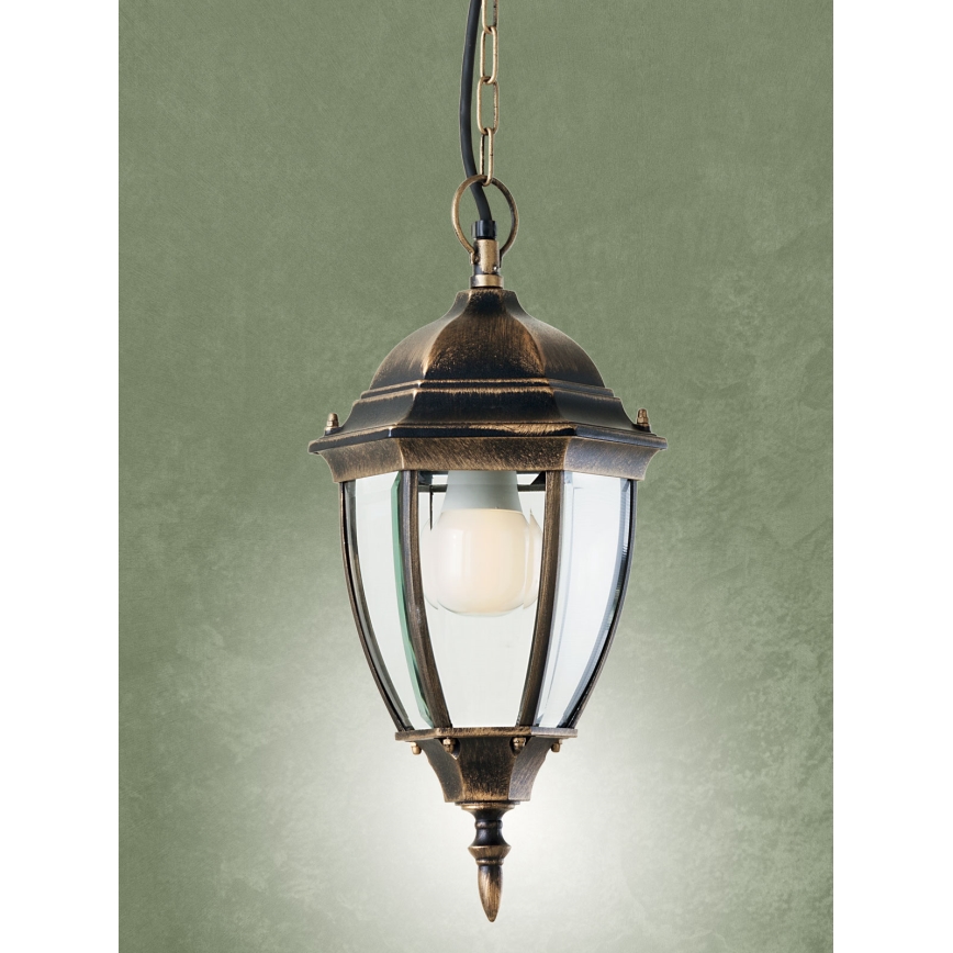 Redo 9607 - Hanglamp aan een ketting voor buiten SEVILLA 1xE27/42W/230V IP44 goud/patina