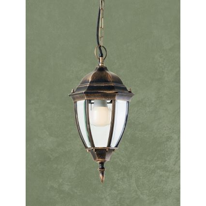 Redo 9607 - Hanglamp aan een ketting voor buiten SEVILLA 1xE27/42W/230V IP44 goud/patina