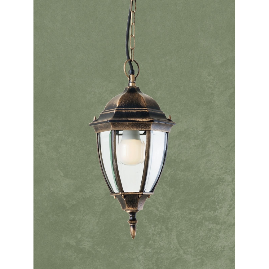 Redo 9607 - Hanglamp aan een ketting voor buiten SEVILLA 1xE27/42W/230V IP44 goud/patina