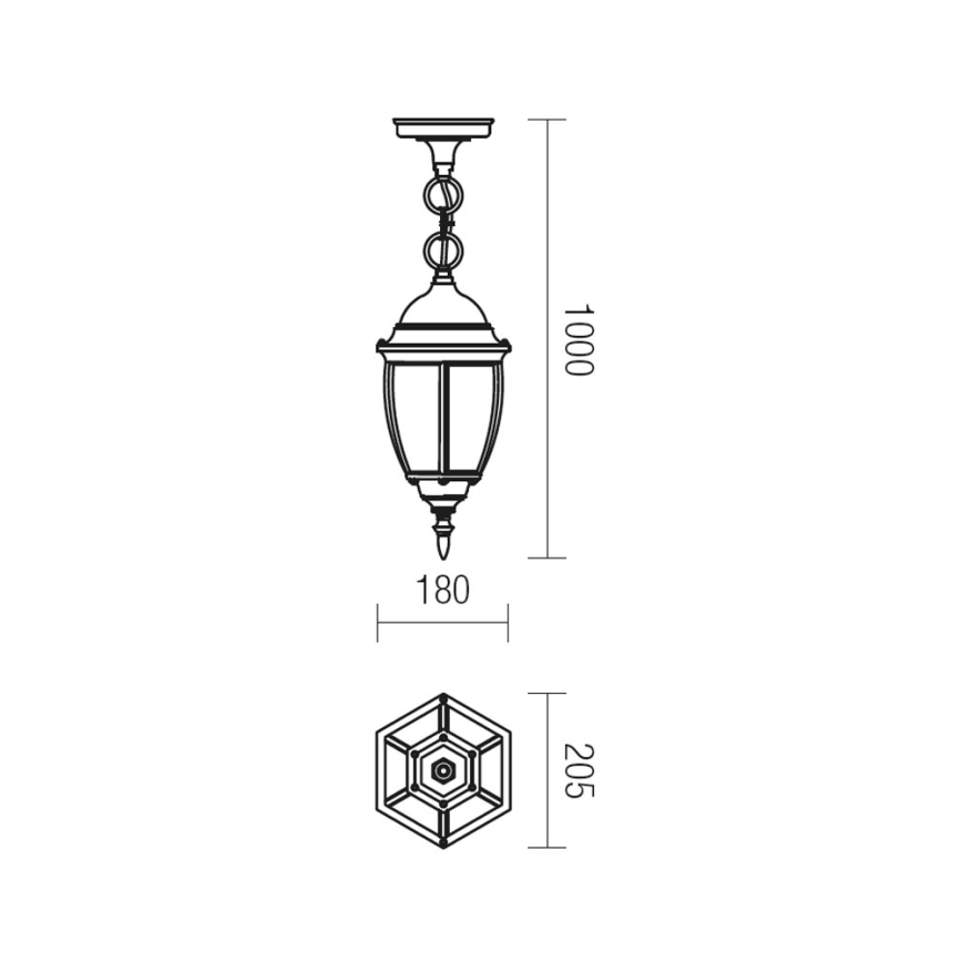 Redo 9607 - Hanglamp aan een ketting voor buiten SEVILLA 1xE27/42W/230V IP44 goud/patina