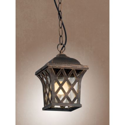 Redo 9952 - Hanglamp aan een ketting voor buiten BREMEN 1xE27/42W/230V IP23 goud/patina