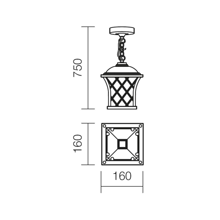 Redo 9952 - Hanglamp aan een ketting voor buiten BREMEN 1xE27/42W/230V IP23 goud/patina