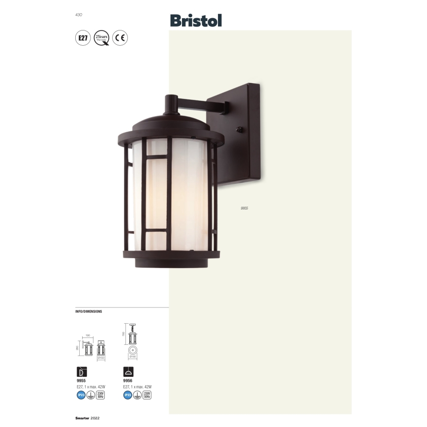 Redo 9956 - BRISTOL buitenhanglamp aan ketting 1xE27/42W/230V IP23
