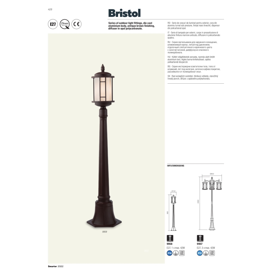 Redo 9956 - BRISTOL buitenhanglamp aan ketting 1xE27/42W/230V IP23