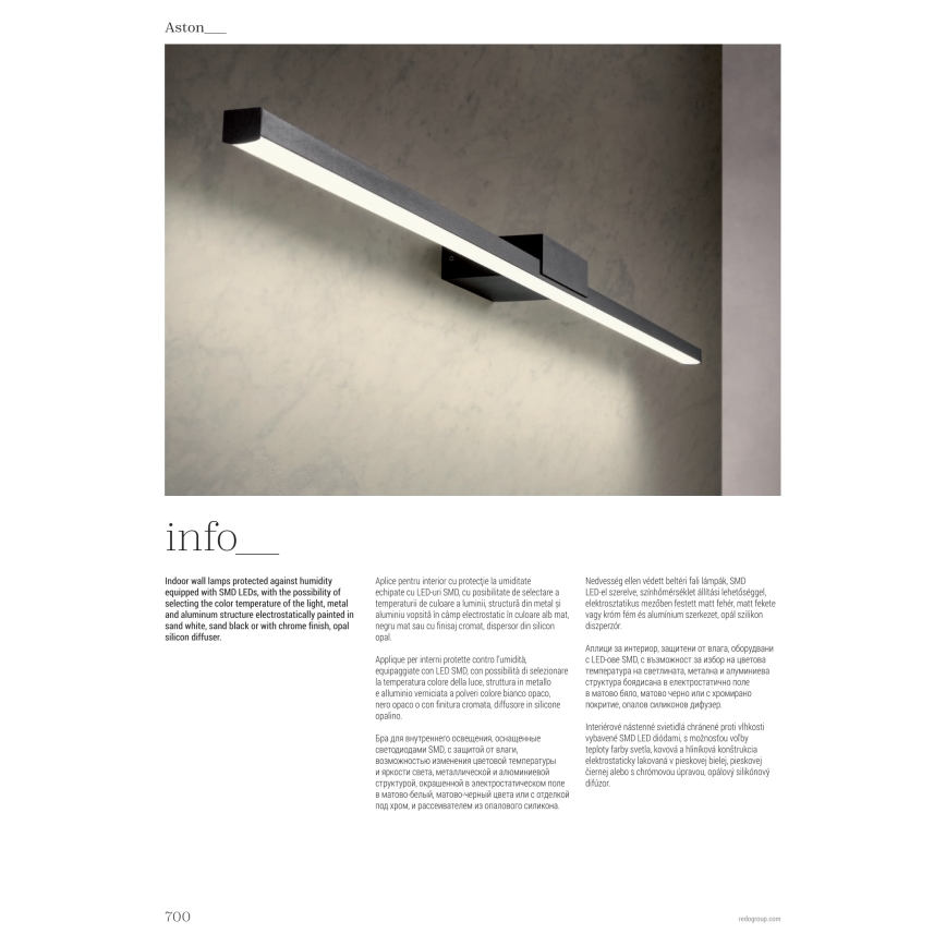 Redo01-3269 - LED Badkamer spiegelverlichting ASTON LED/12W/230V 60 cm CRI 90 IP44 glanzend chroom