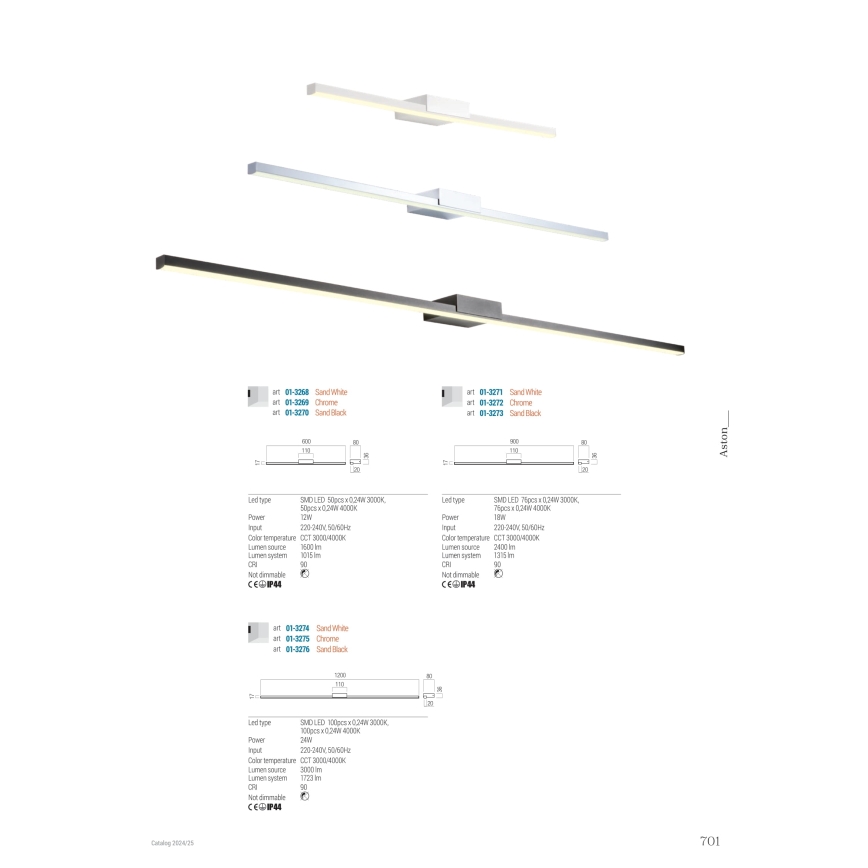 Redo01-3269 - LED Badkamer spiegelverlichting ASTON LED/12W/230V 60 cm CRI 90 IP44 glanzend chroom