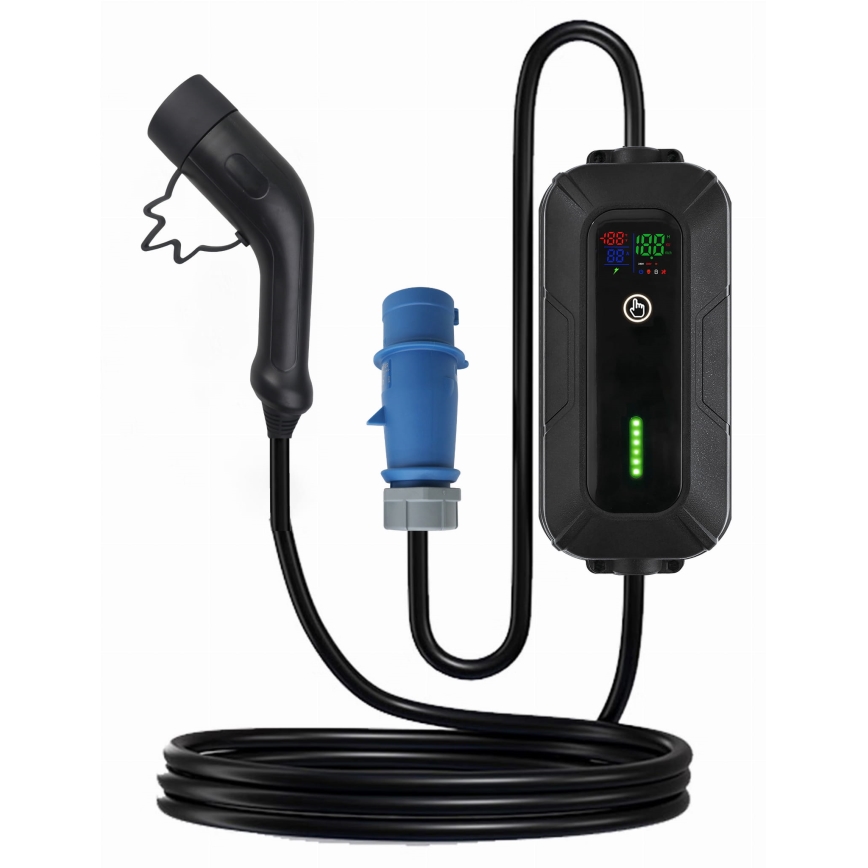 Reislaadstation voor elektrische auto's EV/PHEV AC Type 2 32A/230V 7,4kW IP55 5m + adapter 230V 3,7kW + Etui