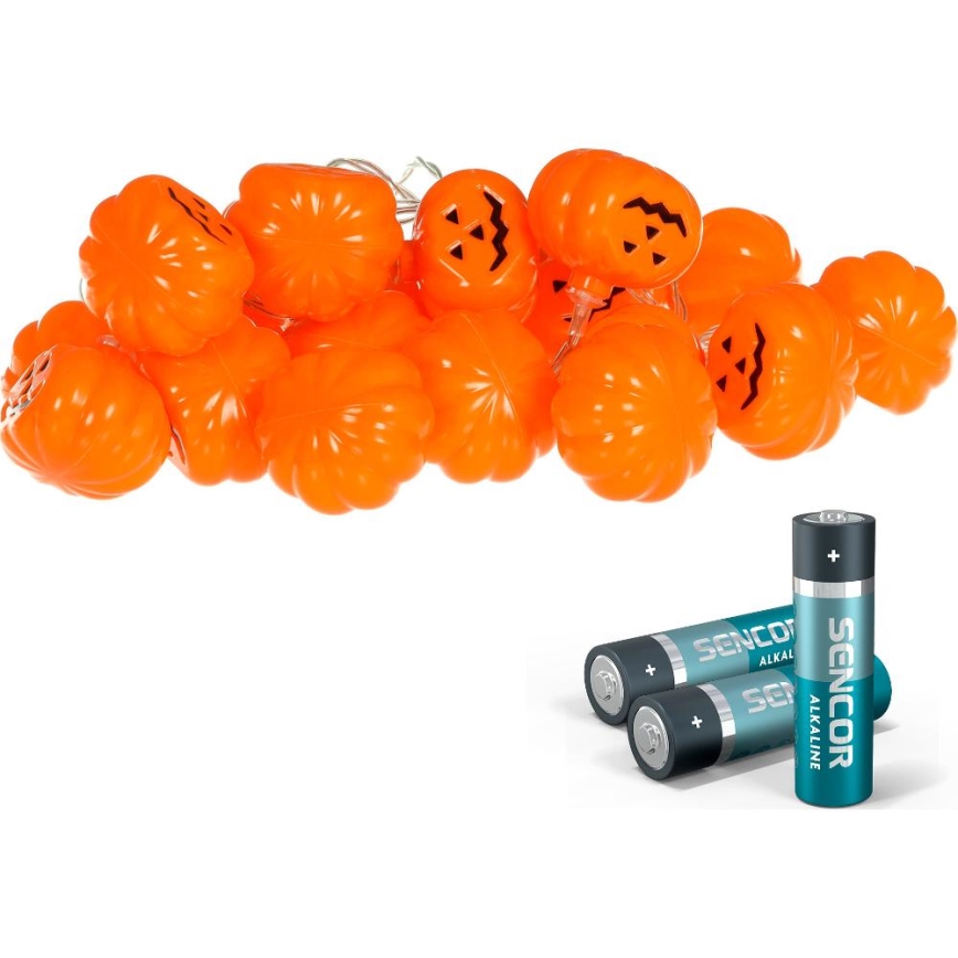 Decoratieve LED ketting HALLOWEEN 20xLED/3xAA/warm wit 3,3m pompoenen