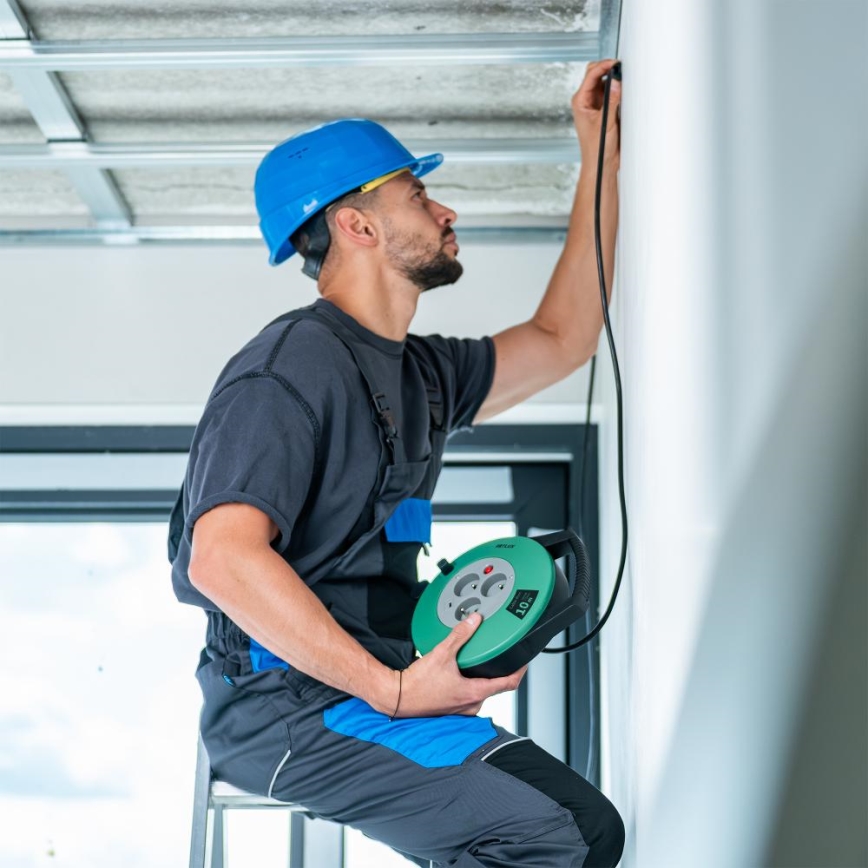 Retlux - Haspelverlengsnoer 3-voudig, Type E, 10 m, groen/zwart