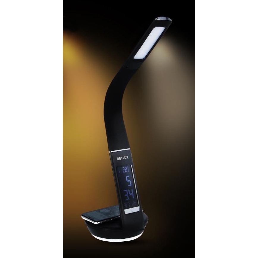 LED dimbare tafel lamp met draadloos opladen Qi 5W en scherm LED/6W/230V 3000/4000/6000K zwart