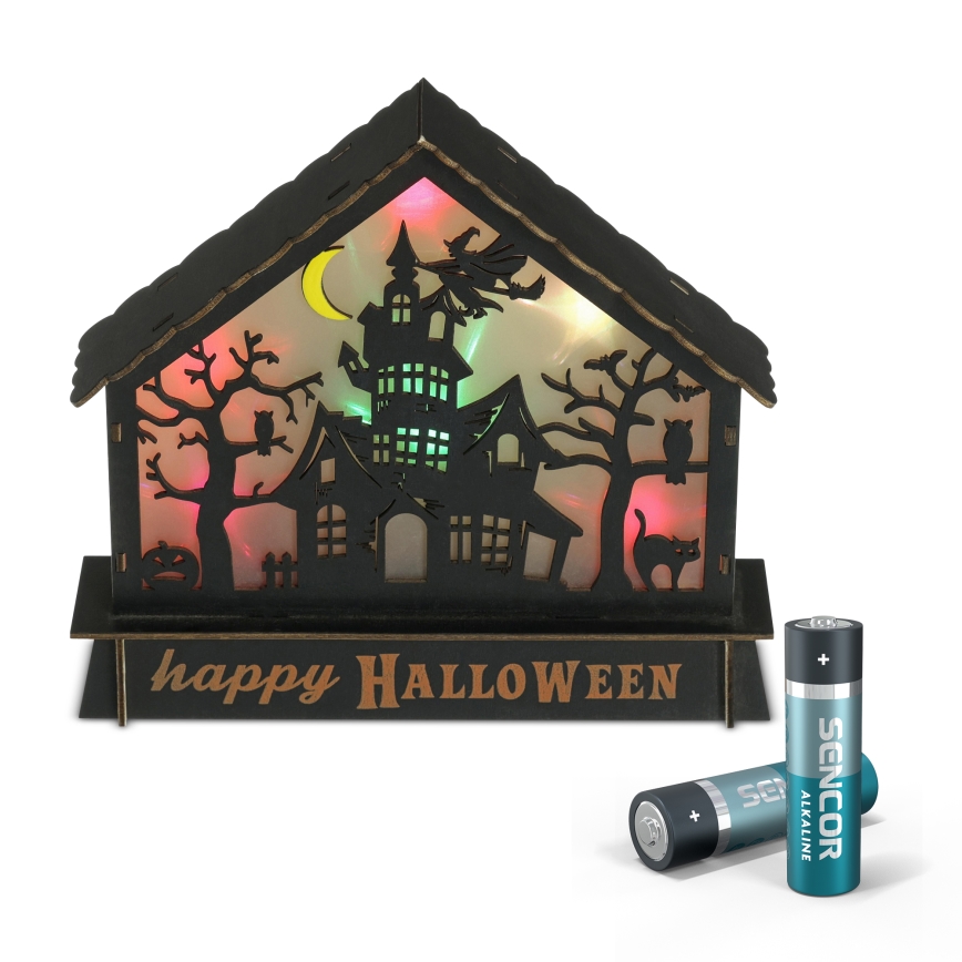 LED Decoratie HALLOWEEN LED/2xAA/multicolor spookhuis