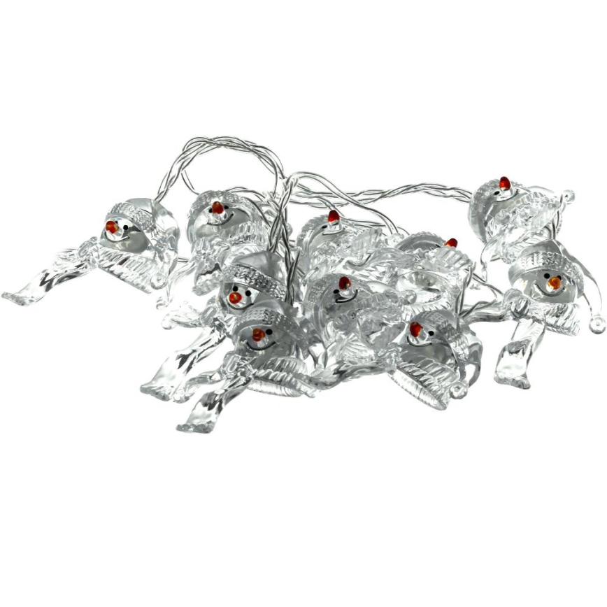 LED Kerst lichtsnoer 10xLED/2xAA/warm wit 1,65m Sneeuwpoppen