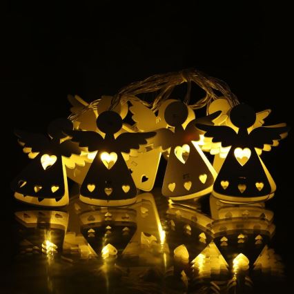 LED Kerst lichtsnoer 10xLED/2xAA/warm wit 2m engelen