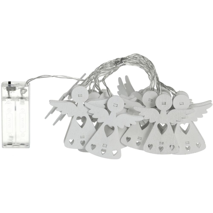 LED Kerst lichtsnoer 10xLED/2xAA/warm wit 2m engelen
