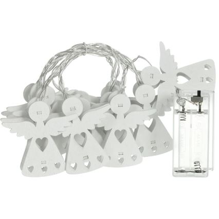 LED Kerst lichtsnoer 10xLED/2xAA/warm wit 2m engelen