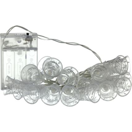 LED Kerst lichtsnoer 20xLED/3xAA/warm wit 2,2m klokken
